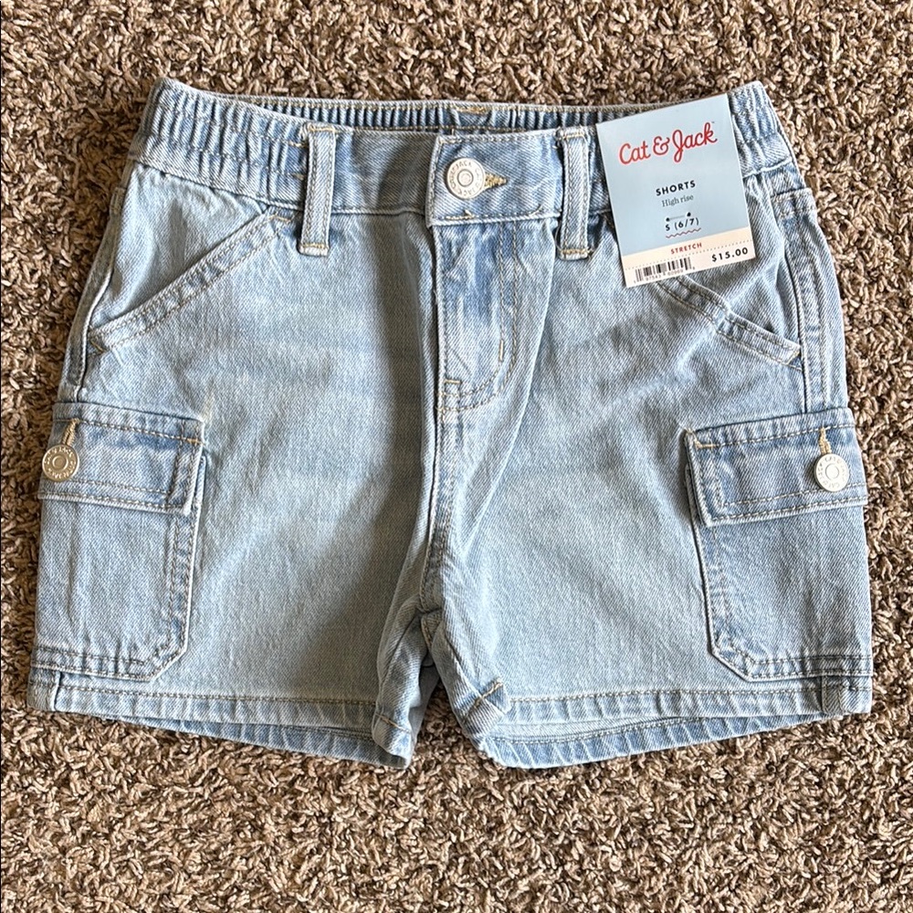 Cat & Jack Light Blue Cargo Denim Shorts Girls Size Small